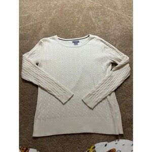 white cable knit sweater